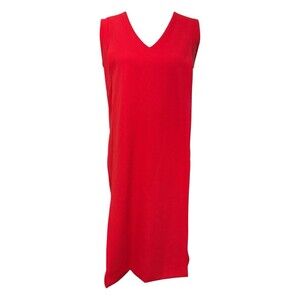 Pink Tartan Red Overlay Sheath Dress V-Neck Sleeveless Stretch Crepe Size Small